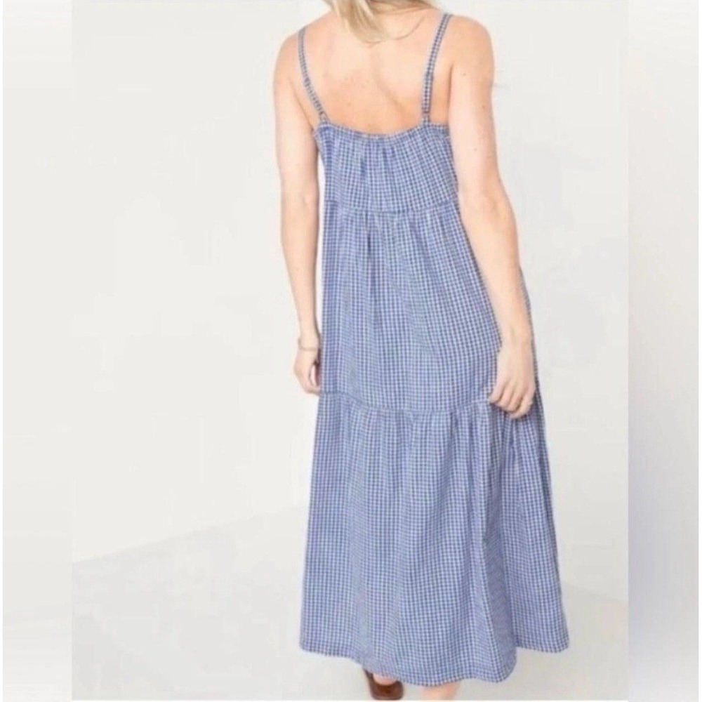 Old Navy Blue White Gingham Midi Dress Womens Medium Cotton Rayon Tiered Strappy - Picture 2 of 6